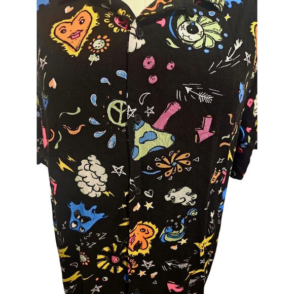 4th Dimension Men's Collar Button Shirt Peace Stars Lightning Sz L Wild Print - Picture 2 of 5